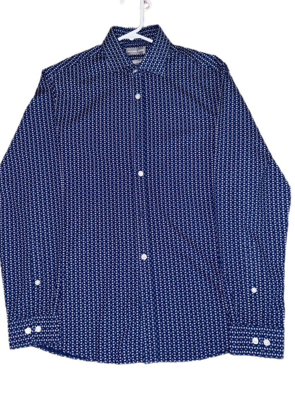 Michael Kors Men's Navy Patterned Button-Up Shirt 15-1/2 32/33